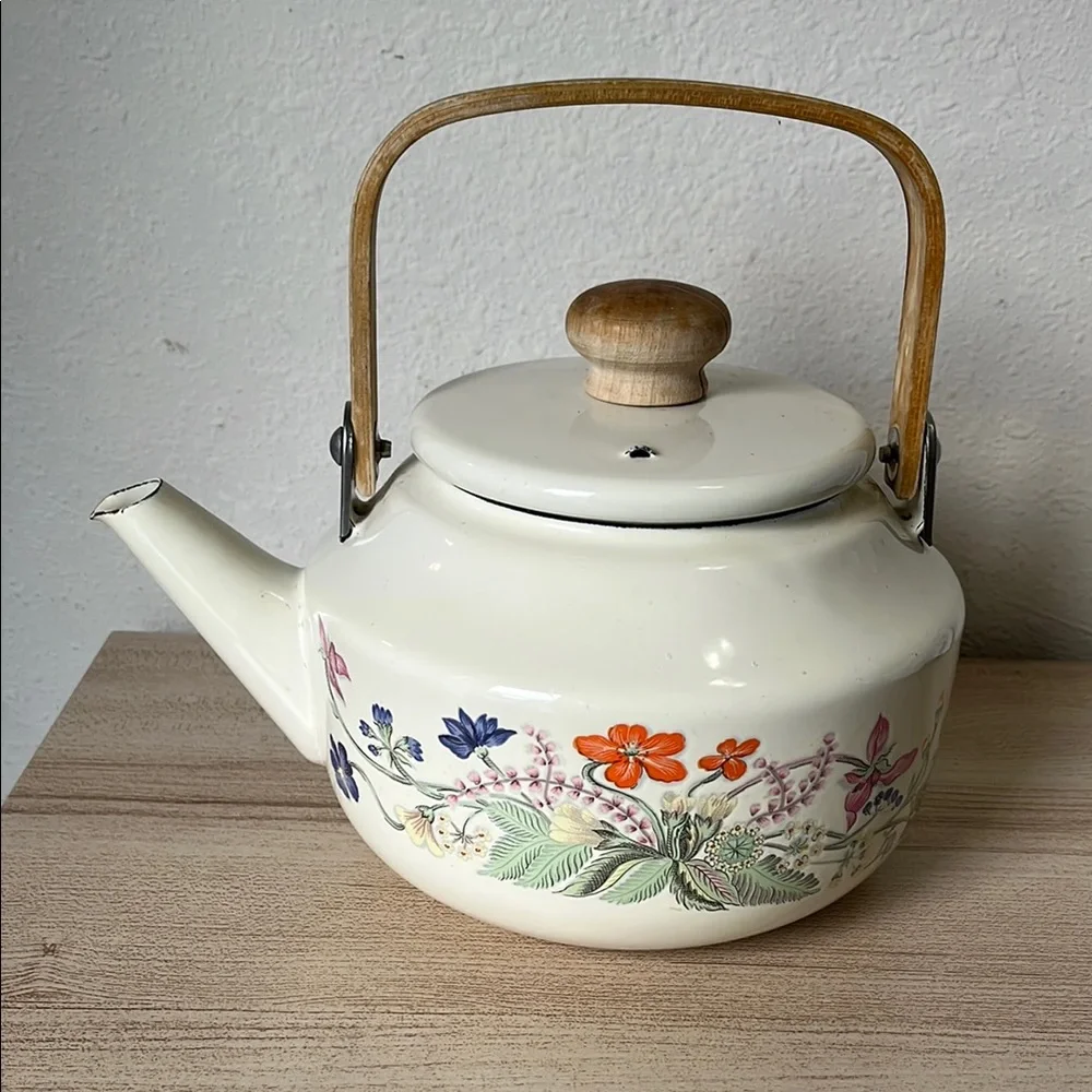 Floral Ceramic Teapot with Wooden Handle - Picture 2 of 13